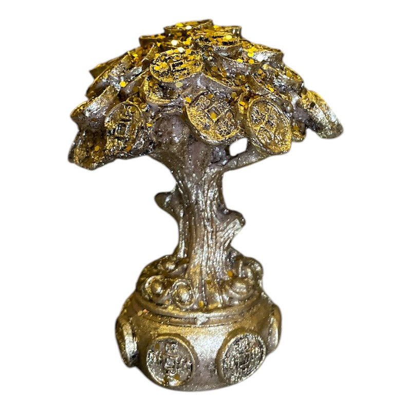 Árbol De Monedas 7cm Figura De Resina Para La Abundancia Dorado