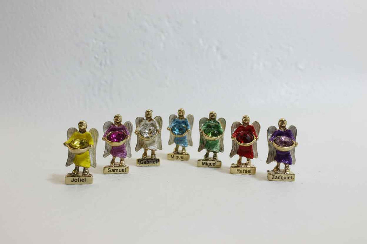 7 Arcangeles Juego Baño De Oro Con Cristal 3 Cm