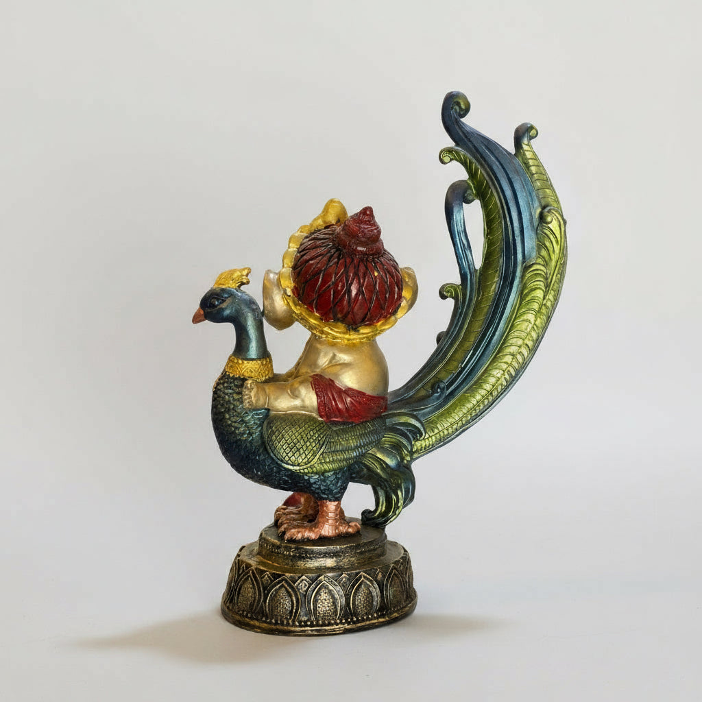 Ganesh Pavo Real Figura Resina  Prosperidad 24cm 3 Colores