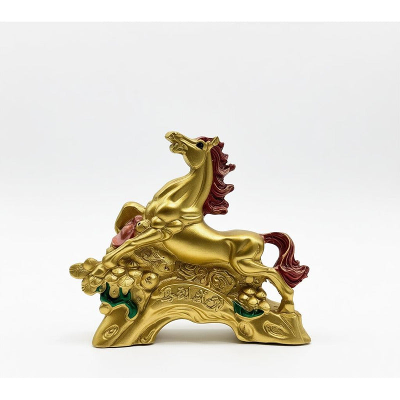 Caballo Del Año Chino Figura De Resina 6.5x8x2.5cm Dorado
