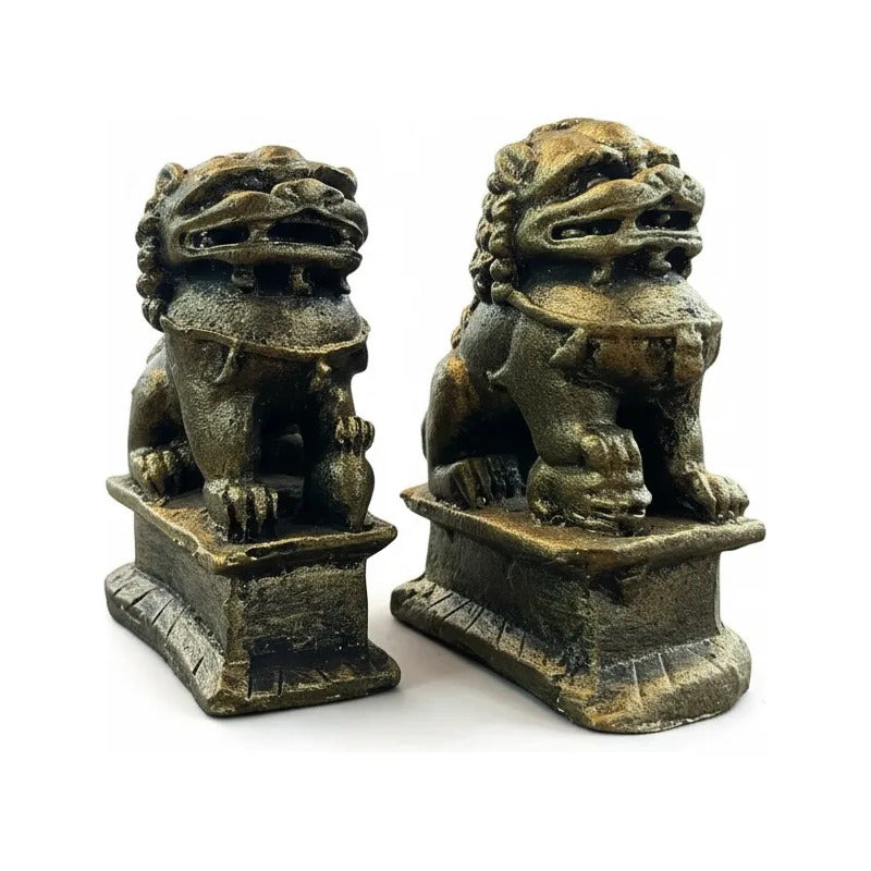 Perros Fu Estatua De 6.5 Cm De Altura Dorado Oscuro