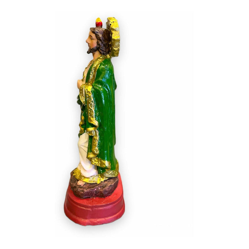 San Judas Tadeo Escultura D Resina Hecho A Mano 14.4x5x6.4cm Verde/blanco