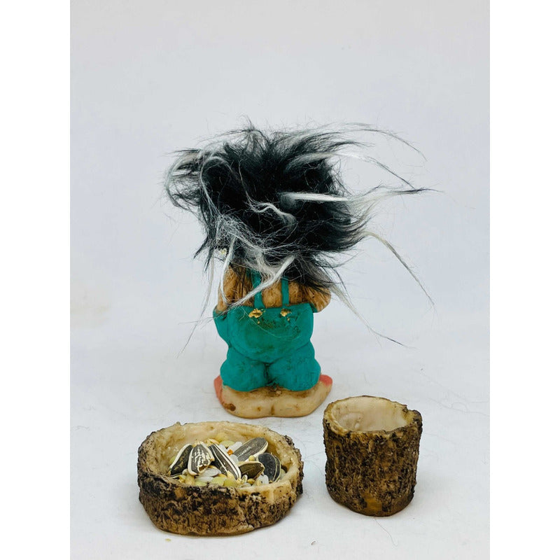 Troll Amistad + Comedero 9cm Figura De Resina Nacional Azul Verde