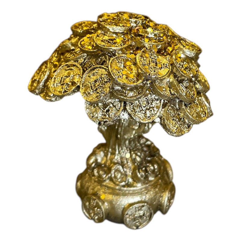 Árbol De Monedas 7cm Figura De Resina Para La Abundancia Dorado
