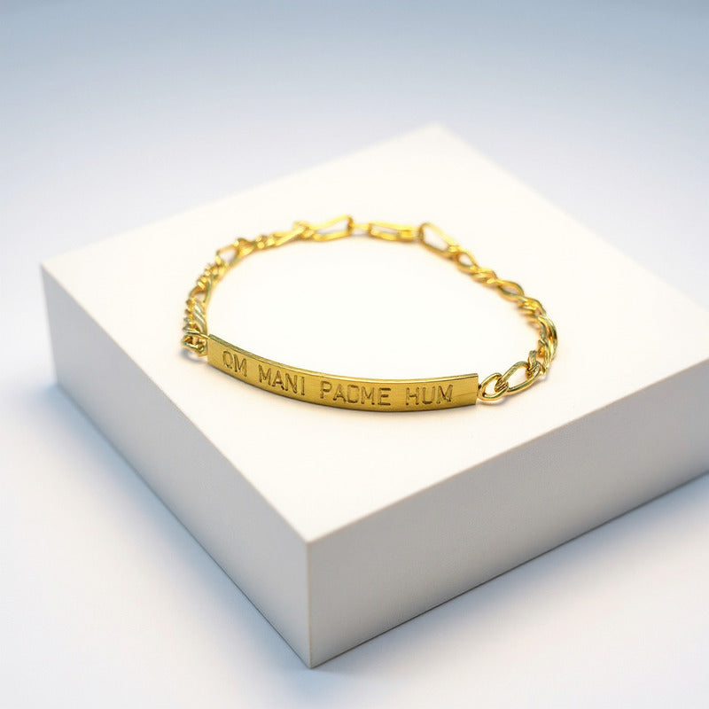 Esclava De Tumbaga Grabada Con El Om Mani Padme Hum Dorado 10 Cm 7 Cm