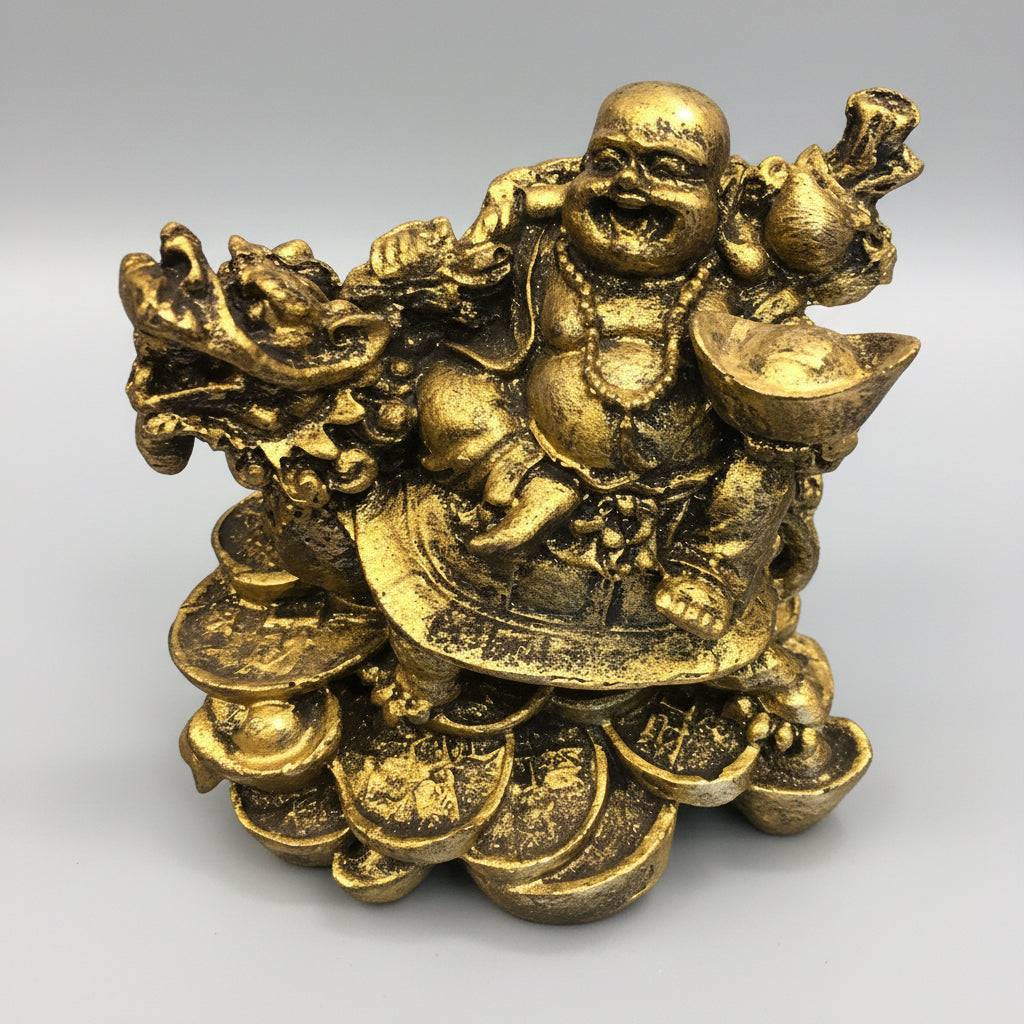 Buda Tortuga Dragón Dorado - Figura De Resina