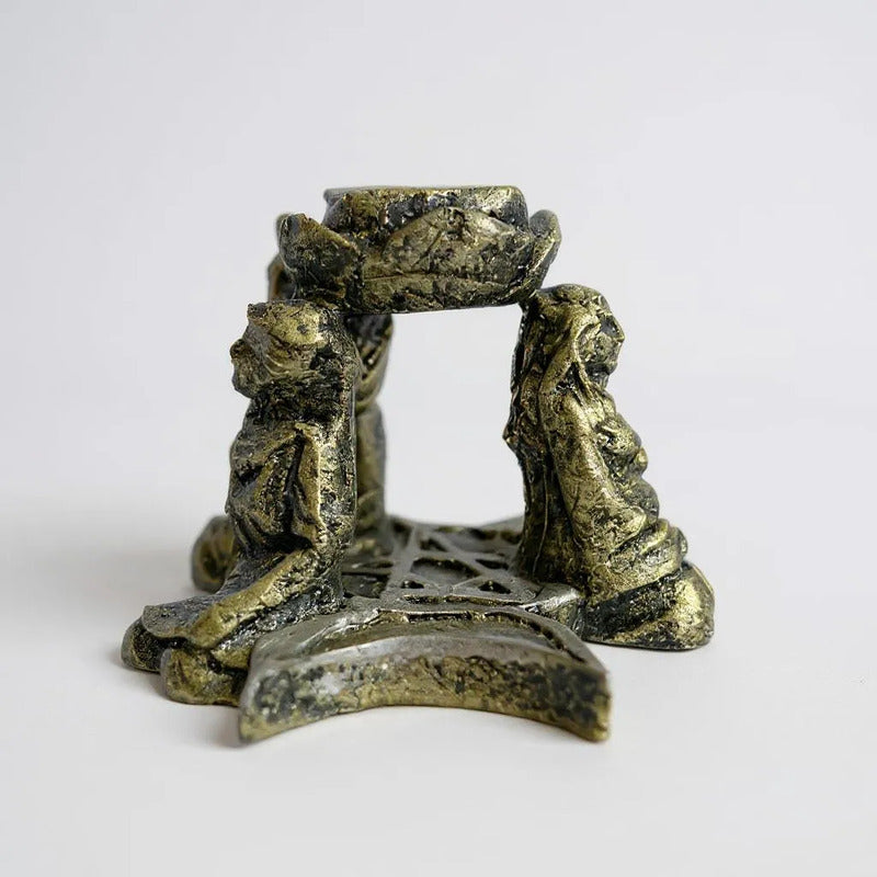 Triple Diosa Escultura De Resina Cascada De Humo 7cm Altura Oro Viejo