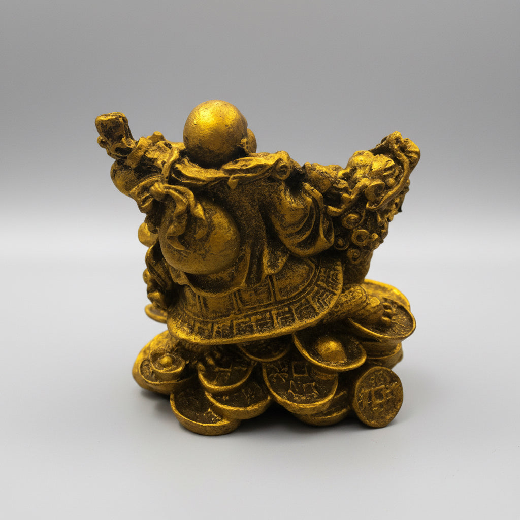 Buda Tortuga Dragón Dorado - Figura De Resina