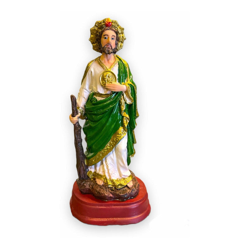 San Judas Tadeo Escultura D Resina Hecho A Mano 14.4x5x6.4cm Verde/blanco