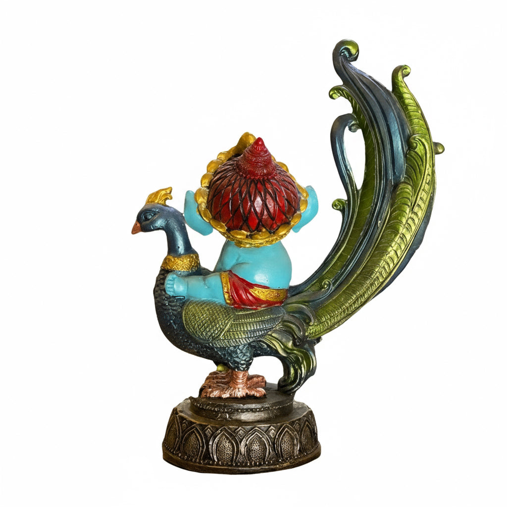 Ganesh Pavo Real Figura Resina  Prosperidad 24cm 3 Colores