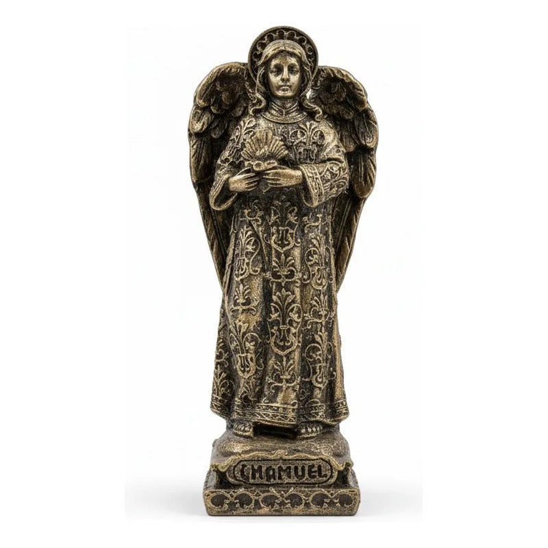 Arcángel Estatua De Resina De 12.5 Cm De Altura Oro Viejo Chamuel