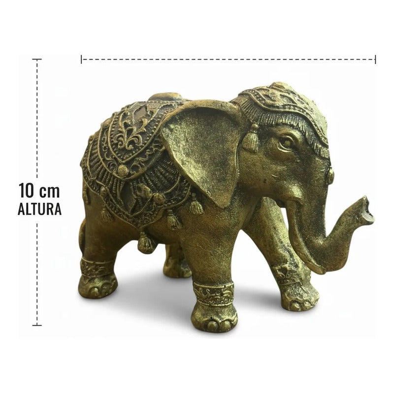 Figura Elefante Hindú Dorado Decoración Suerte 10cm Dorado Oscuro