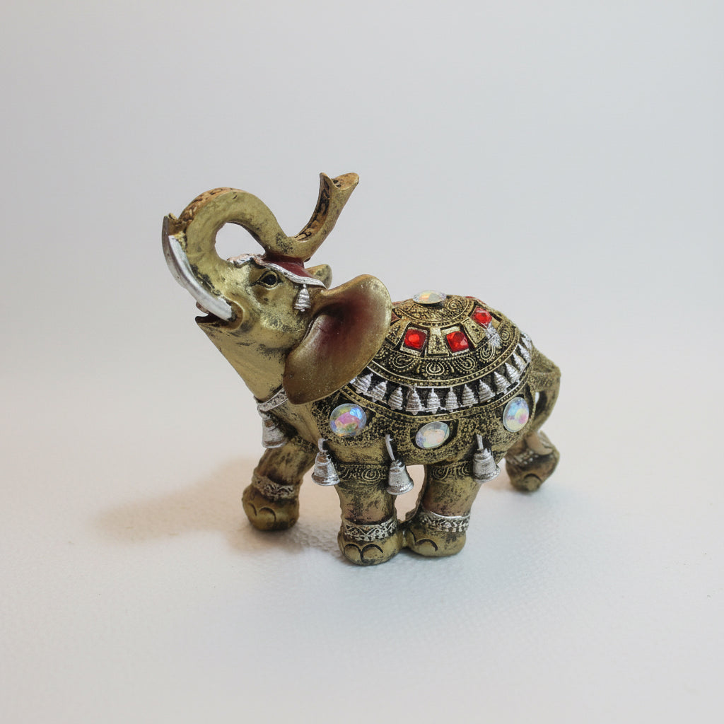 Elefante Dorado Pedrería 15 cm de alto - Figura Decorativa Feng Shui