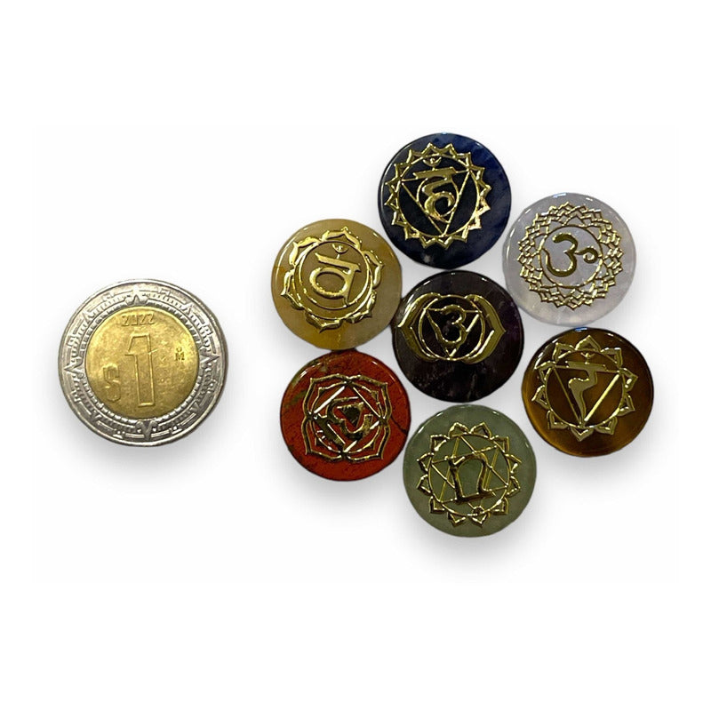 7 Chakras De Cuarzo Grabado En Oro Laminado 1.8 Cm 4.572 Cm