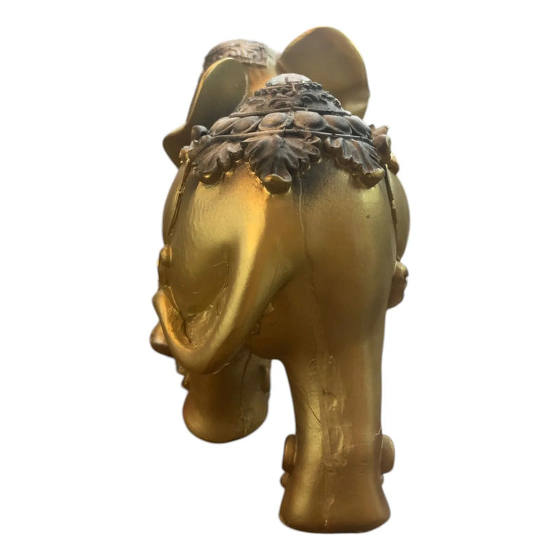 Figura Elefante De La Suerte Y Abundancia Mamá Y Cría 16cm Dorado