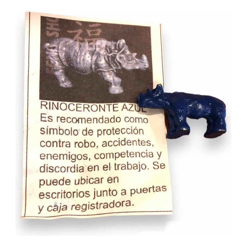 Rinoceronte Azul De Metal Mini Amuleto De Feng Shui