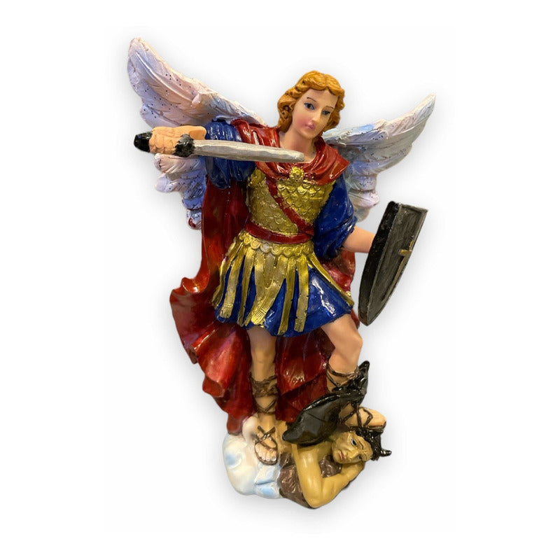 San Miguel Arcangel Escultura  Resina Hecho A Mano 16x9x5cm Variado
