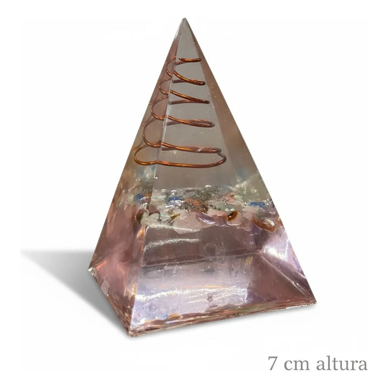 Pirámide De Orgonita 7cm Con Cuarzo Rosa Y Cobre Rosa Claro
