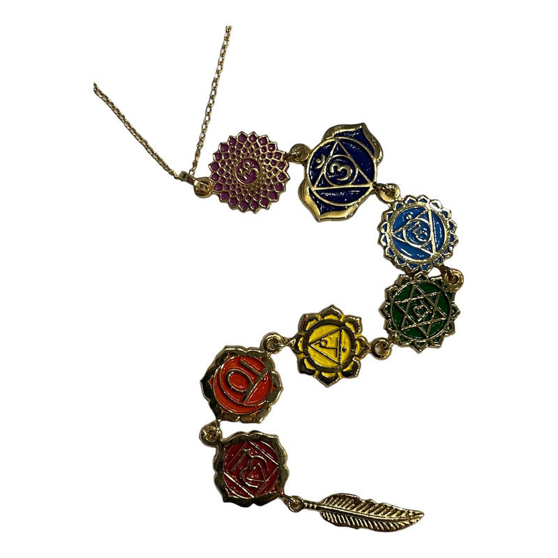 Dijes De Los 7 Chakras Con Cadena De Chapa De Oro Blanco