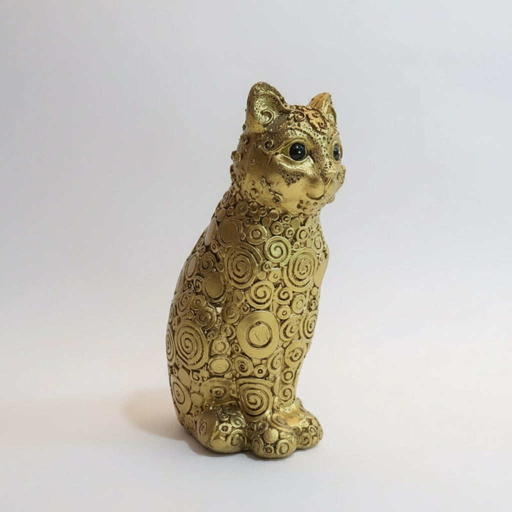 Gato De La Suerte Resina Dorado 17 Cm