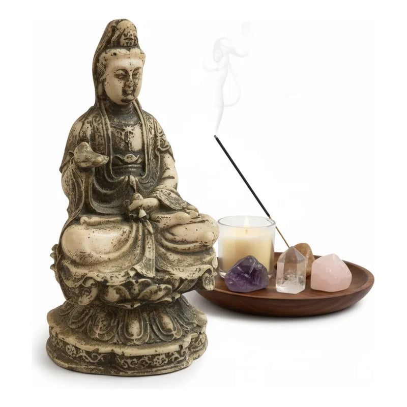 Figura Decorativa Guan Yin Resina 10 Cm Hueso
