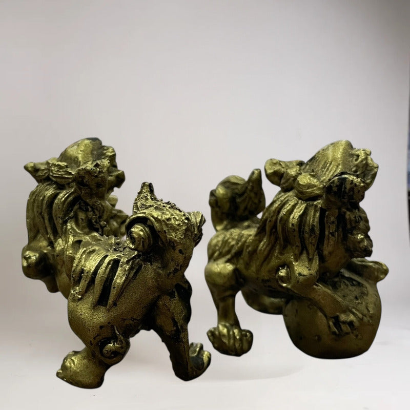 Figura De Resina De Los Perros Fu Protección Para Feng Shui Dorado