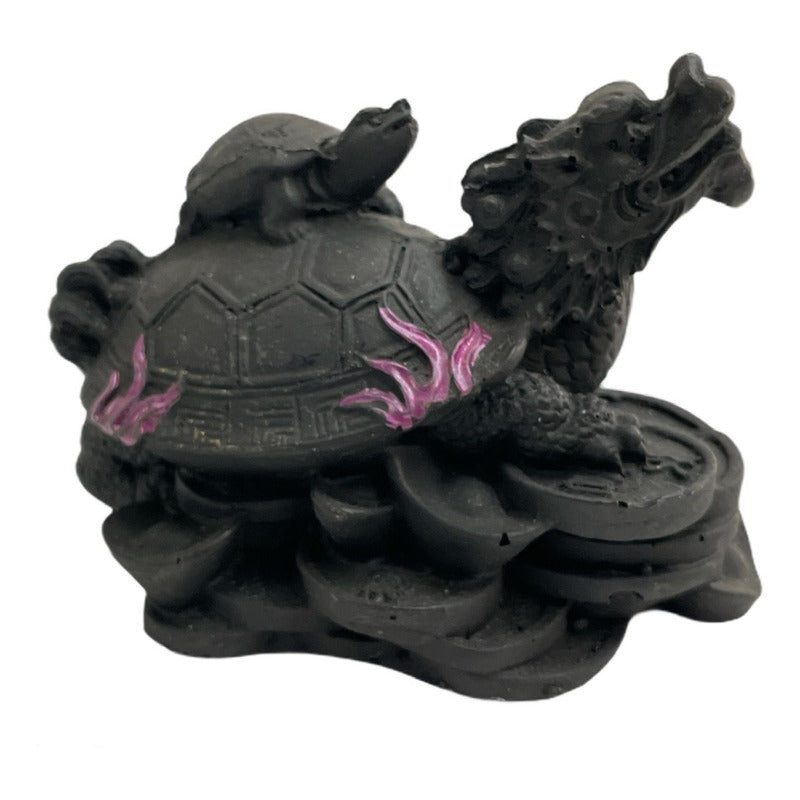 Tortuga Dragon Negra Feng Shui Cura Pequeña 6 Cm Alto Negro