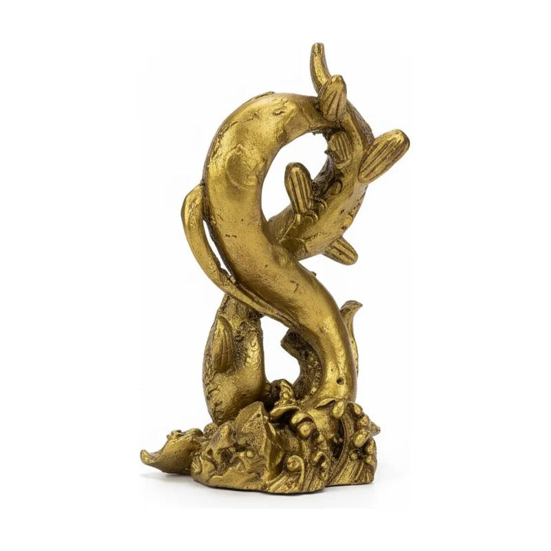 Figura Peces Koi Dorados Feng Shui 14cm Abundancia Dorado