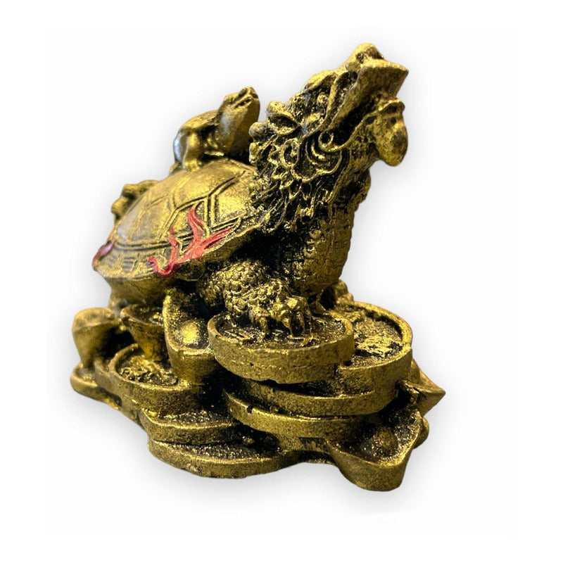 Tortuga Dragón Resina Guardián De La Riqueza Nacional 4cm Dorado