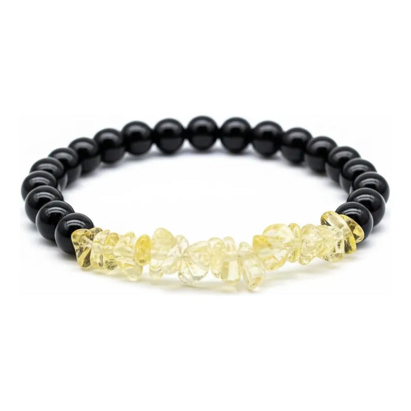 Pulsera De Citrino Natural Hereje Original. Amarillo Negro 17 Cm 18 Cm
