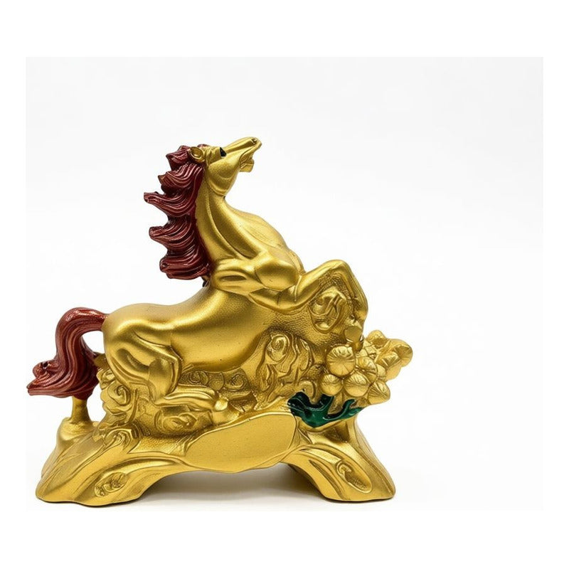 Caballo Del Año Chino Figura De Resina 6.5x8x2.5cm Dorado