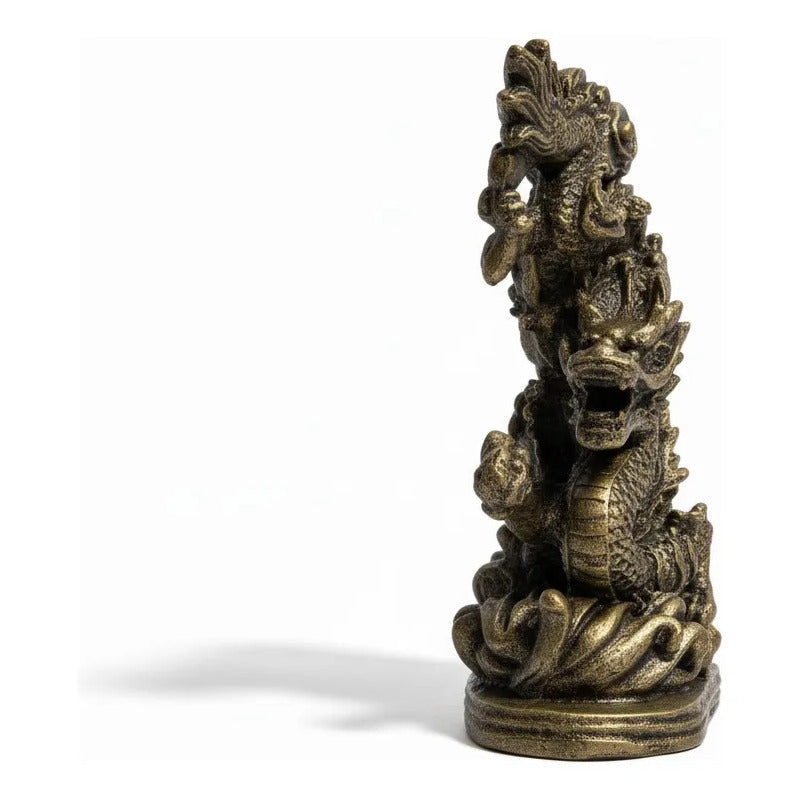 Figura Dragón Chino Feng Shui Para Abundancia 13cm Dorado