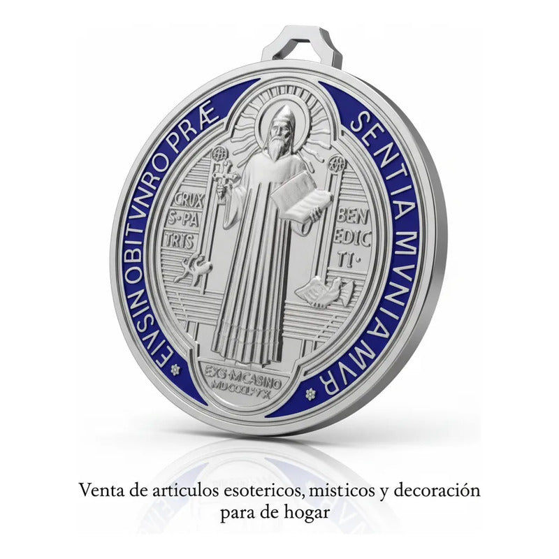 Medalla San Benito 13 Cm Altura Rojo O Azul 12 Cm Diametro Azul