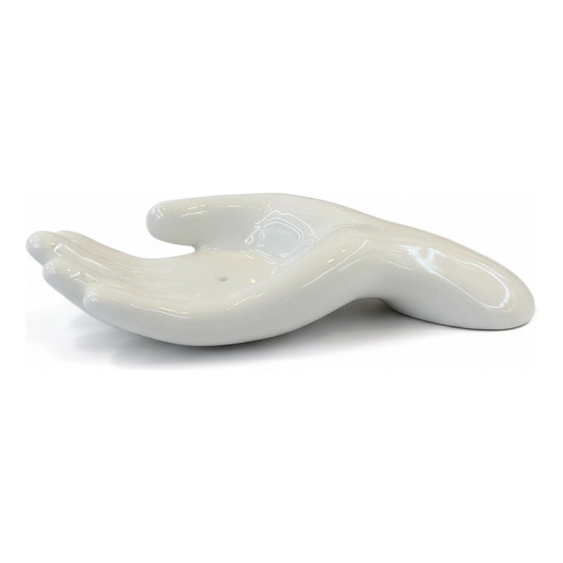 Porta Incienso Ceramico 18x13cm Blanco Mano Mano