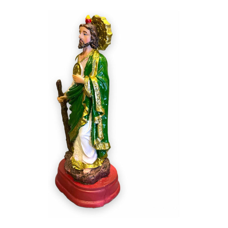 San Judas Tadeo Escultura D Resina Hecho A Mano 14.4x5x6.4cm Verde/blanco