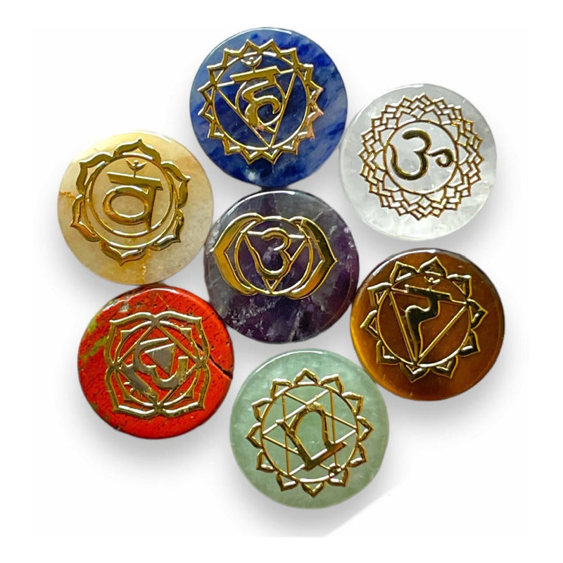 7 Chakras De Cuarzo Grabado En Oro Laminado 1.8 Cm 4.572 Cm