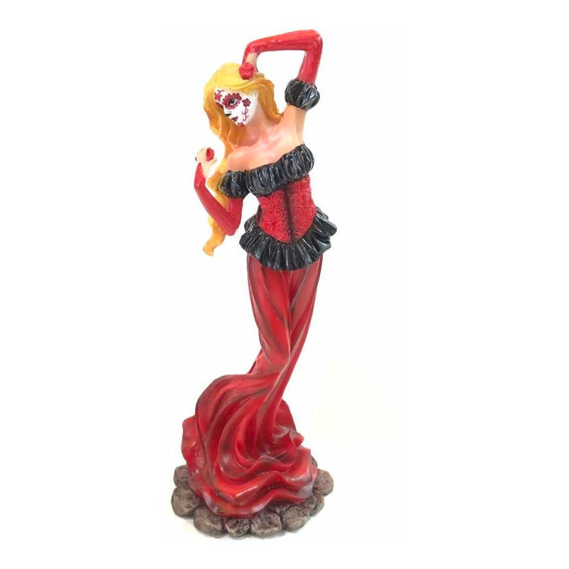 Catrina Roja En Resina Nacional Pintada A Mano 25 Cm Rojo