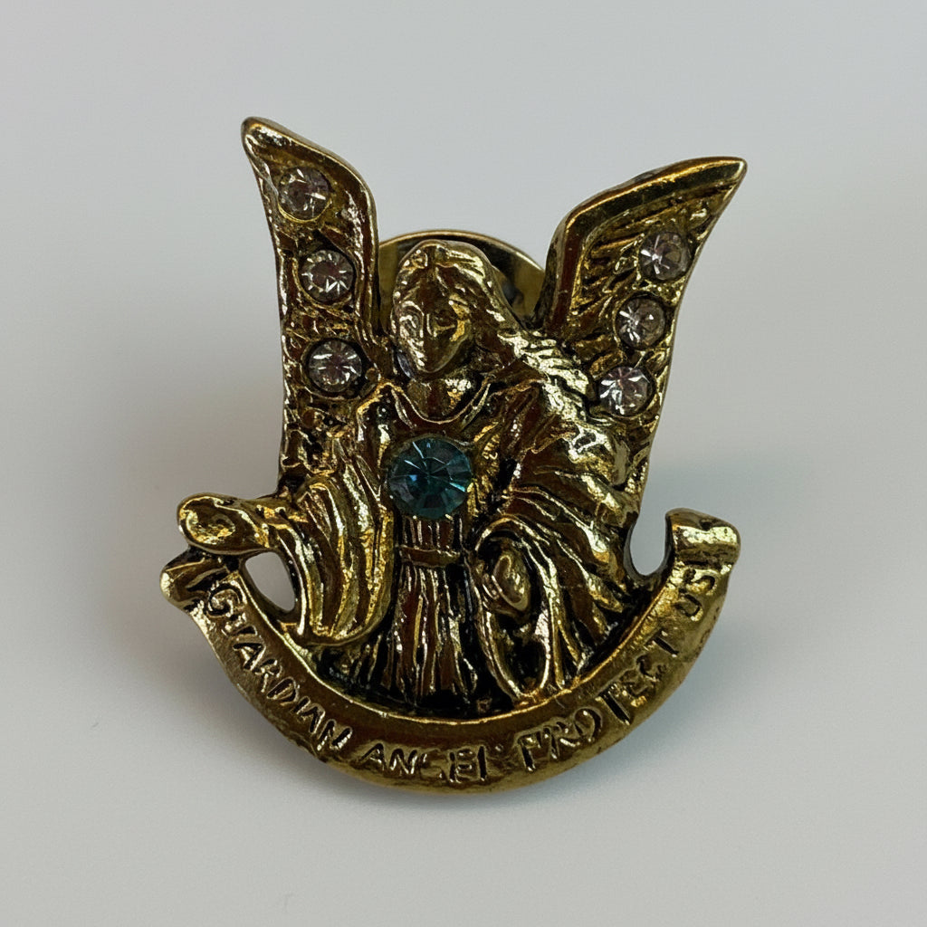 Angel Protector  Pin Baño De Oro Prendedor Cubierto De Laca Dorado