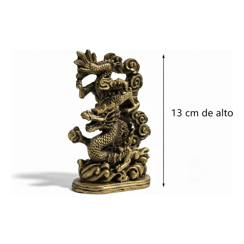 Figura Dragón Chino Feng Shui Para Abundancia 13cm Dorado