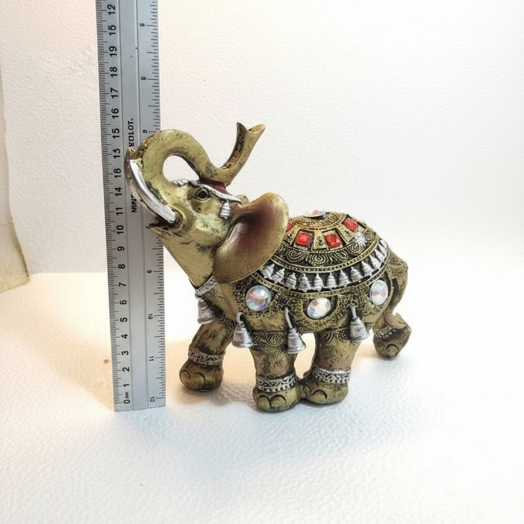 Elefante Dorado Pedrería 15 cm de alto - Figura Decorativa Feng Shui