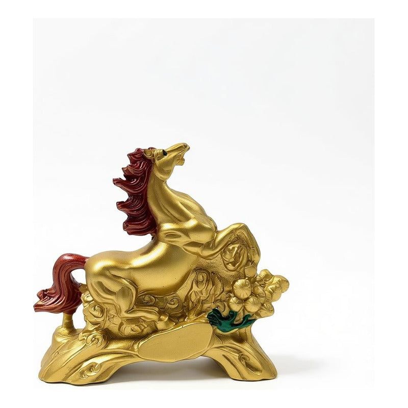 Caballo Del Año Chino Figura De Resina 6.5x8x2.5cm Dorado