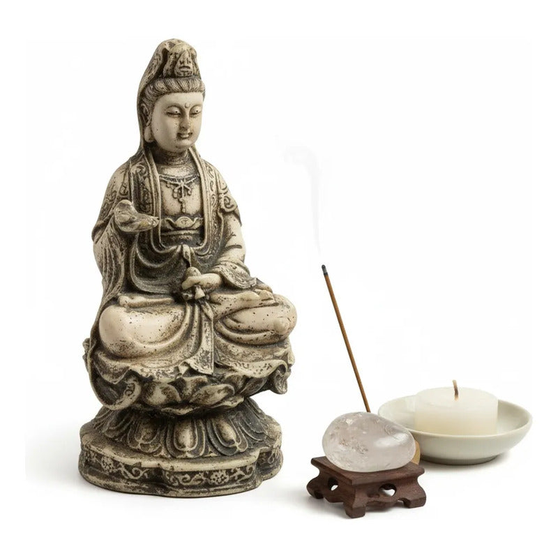 Figura Decorativa Guan Yin Resina 10 Cm Hueso