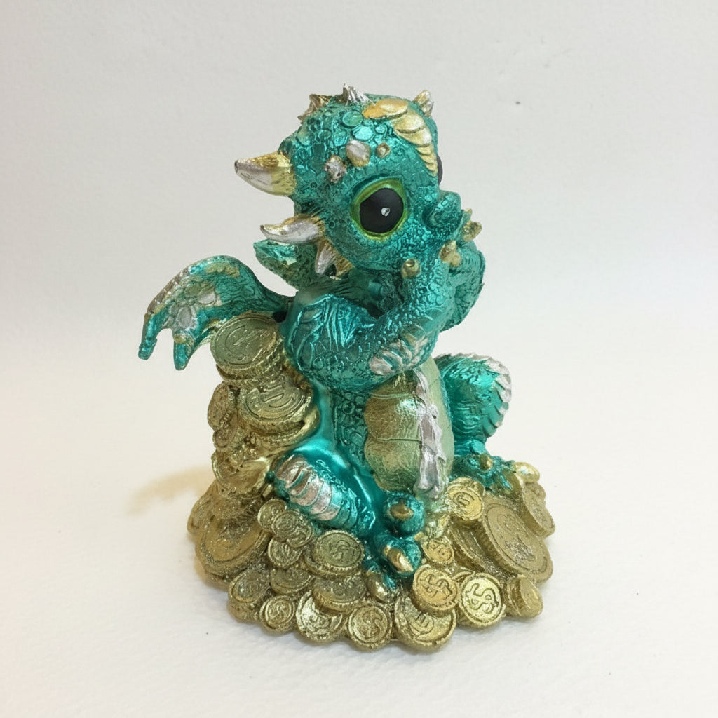 Dragón Tipo Bebe Resina 14.5 Cm Nacional Pintado A Mano.