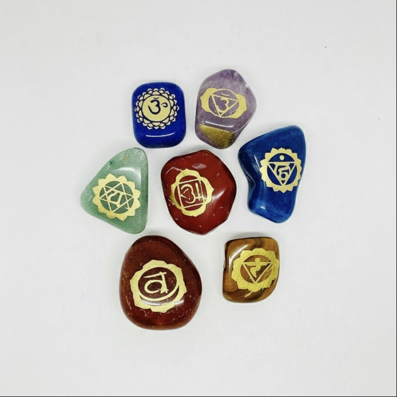 Piedras De Los 7 Chakras (chakras) Juego En Cuarzo Grabado
