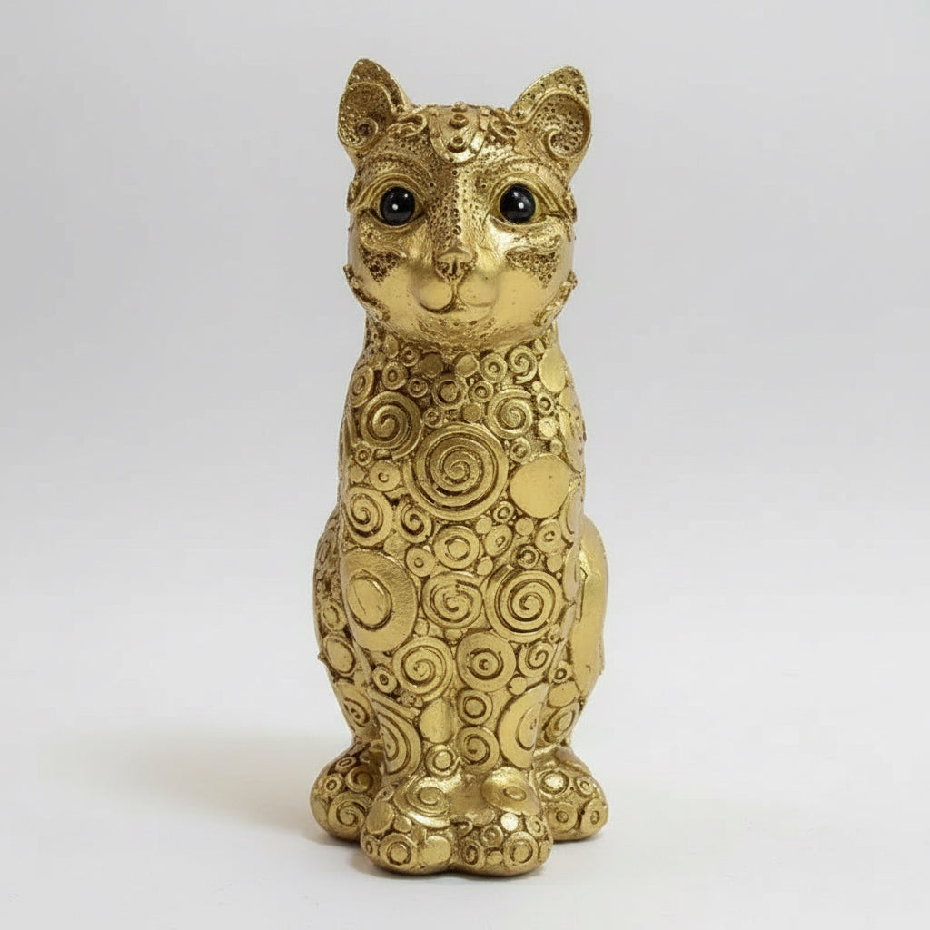 Gato De La Suerte Resina Dorado 17 Cm