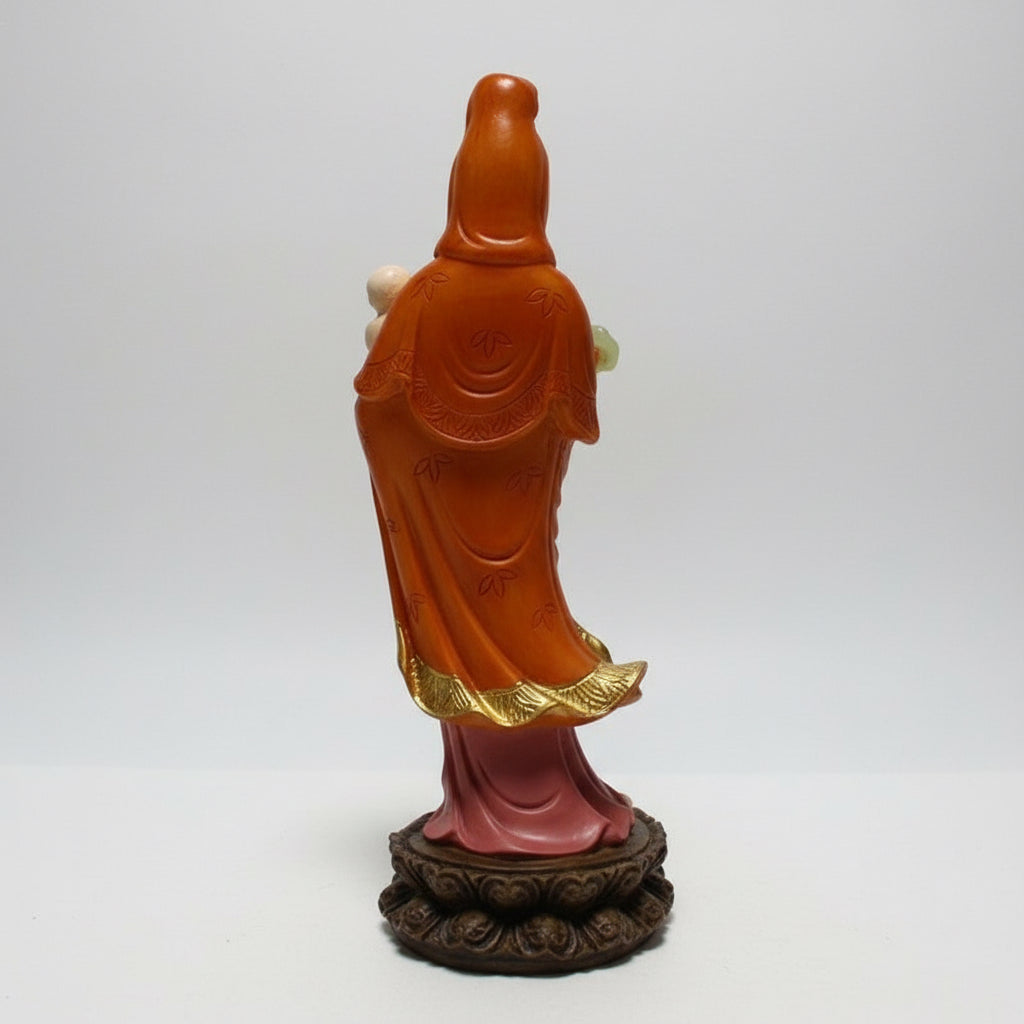 Kwan Yin  Diosa Amor Y Bendiciones Resina Artesanal.  Multicolor (naranja, Rosa, Dorado, Verde)