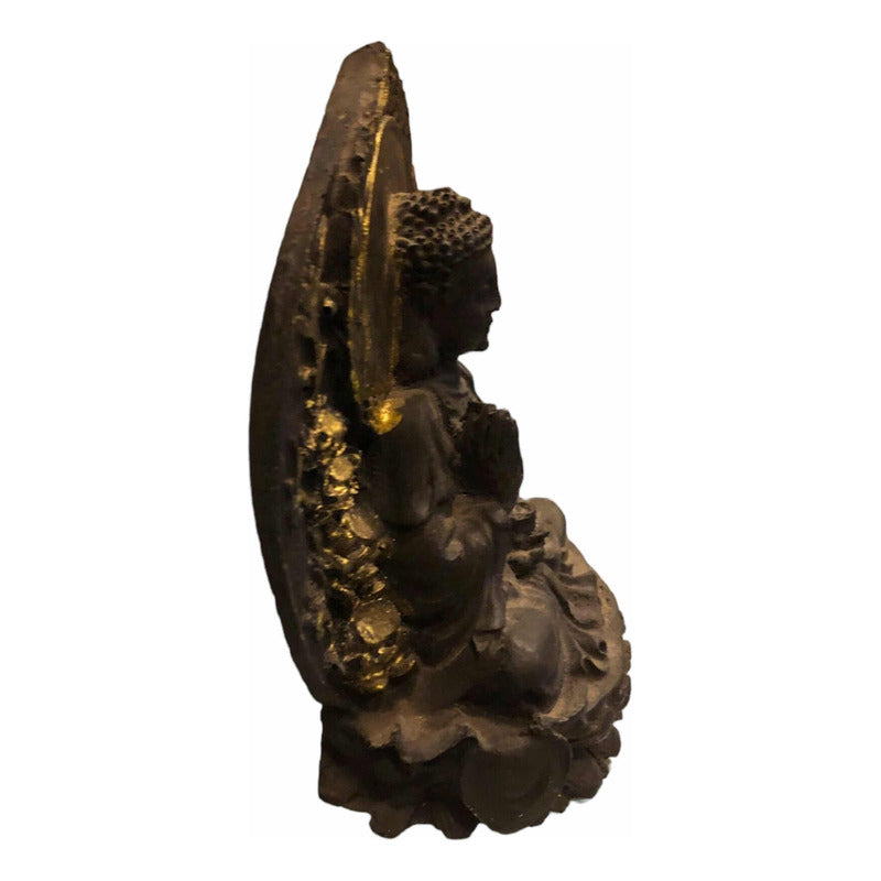 Buda Con Círculo 12 Cm Figura De Resina Negro