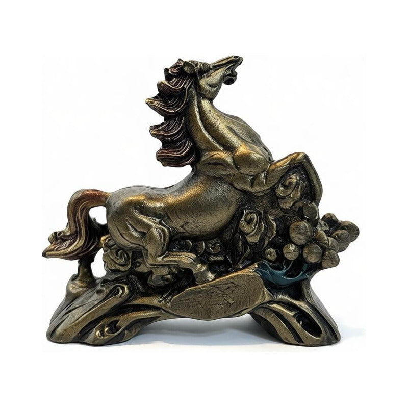 Caballo Del Año Chino Figura De Resina 6.5x8x2.5cm Dorado