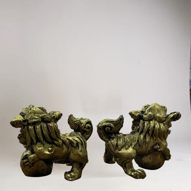 Figura De Resina De Los Perros Fu Protección Para Feng Shui Dorado