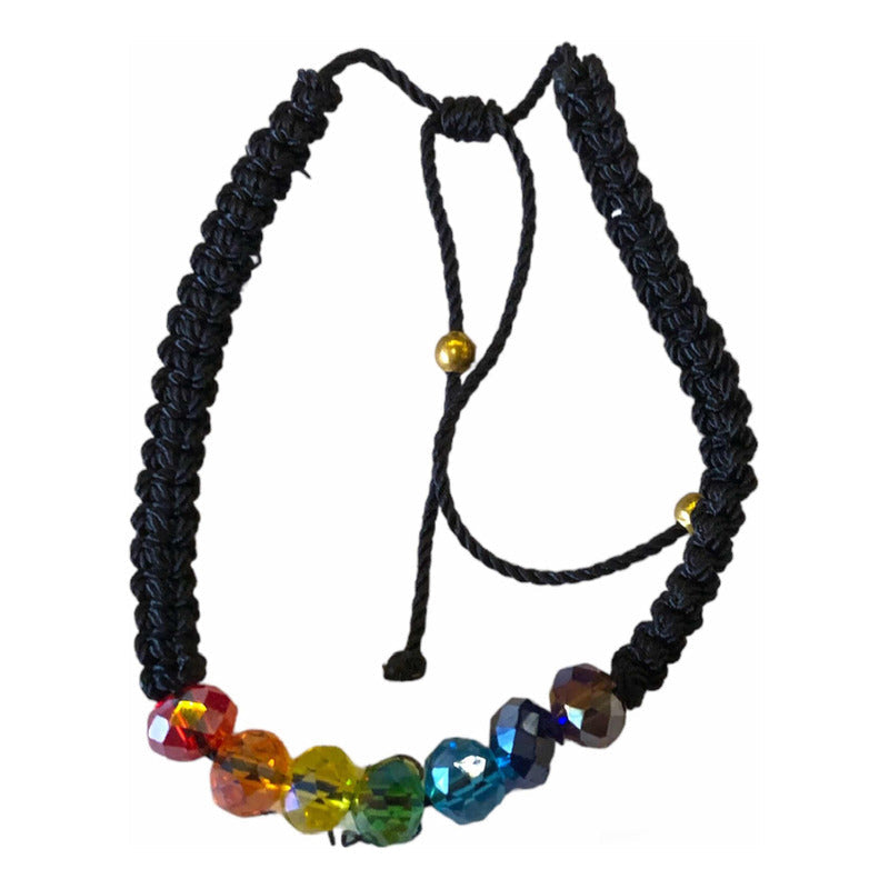 Pulsera De Los 7 Chakras Tejida Negra 12.7 Cm